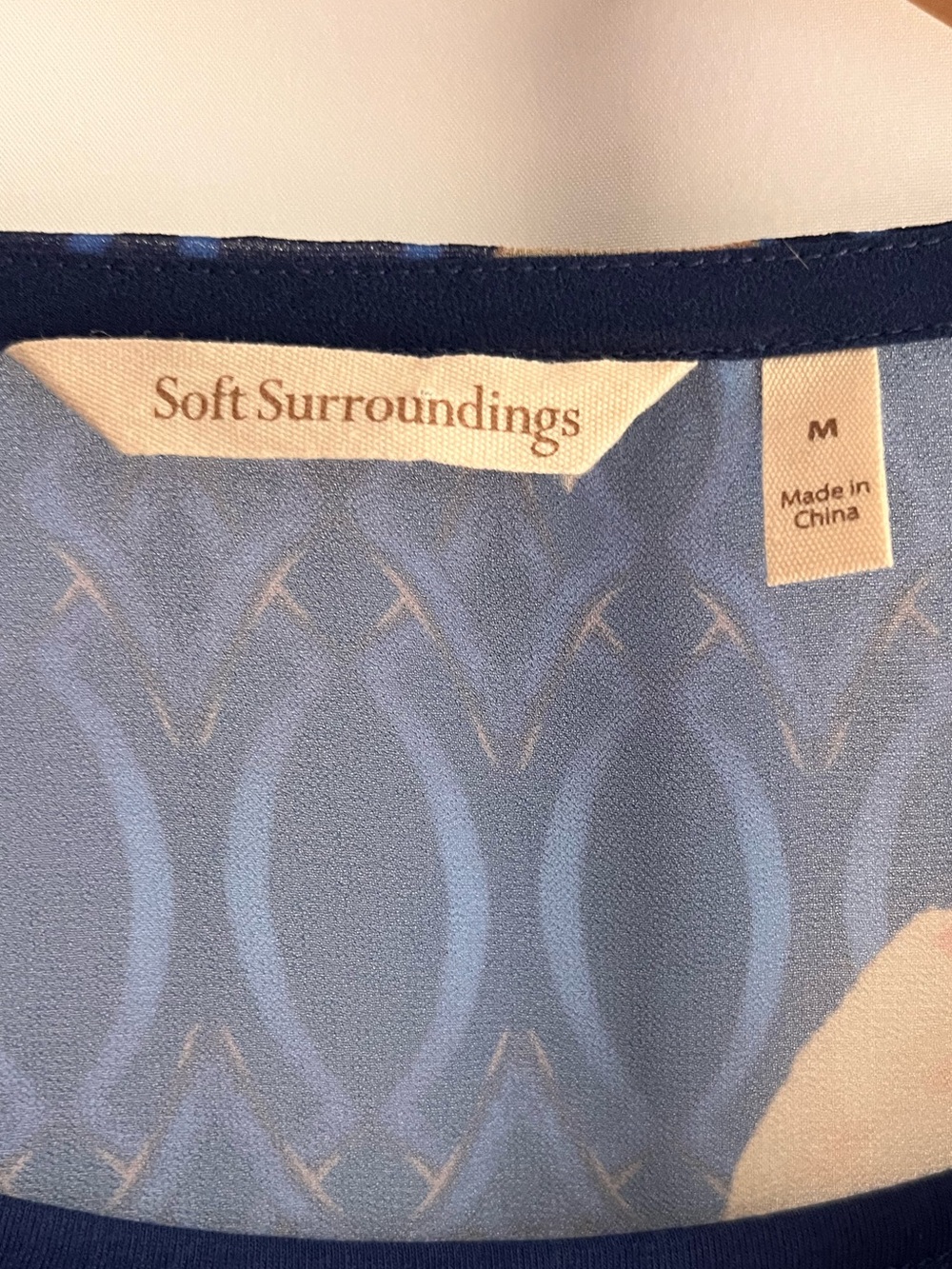 Soft Surroundings Sheer Blue Orange Floral Oversized Bold Mixed Print Midi M - Picture 2 of 10